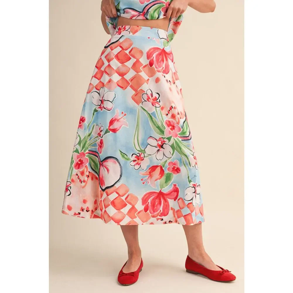 &Merci NWT Floral Matching Set Midi Skirt Sleeveless Outfit Sz S